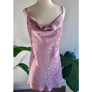 Pink leopard print satin cowl neck  slip dress.